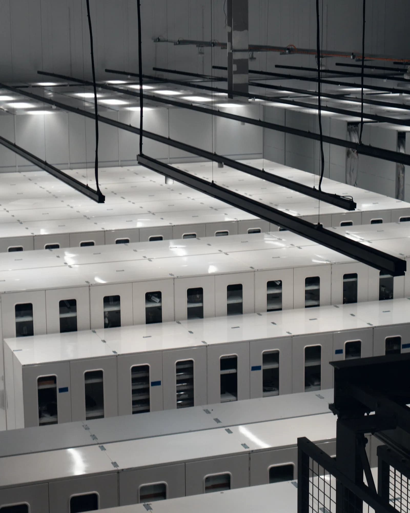 Cold aisle rows in the data hall